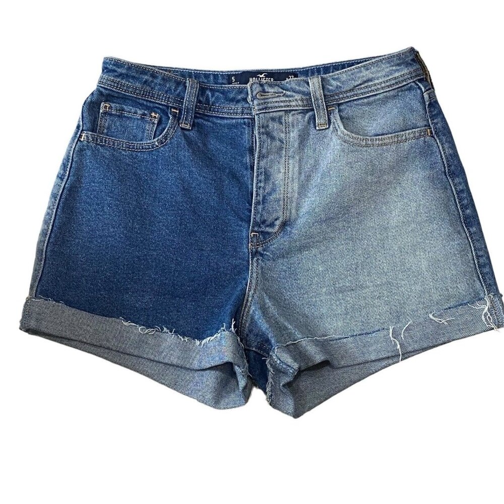 Hollister Ultra High-Rise Mom Short Cuffs Hem Sz 5 w27 Button Fly Two Tone Beach